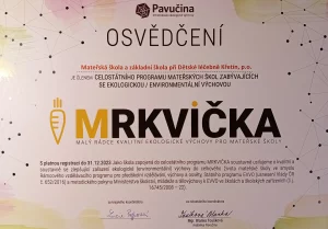 Mrkvička pro MŠ - osvědčení